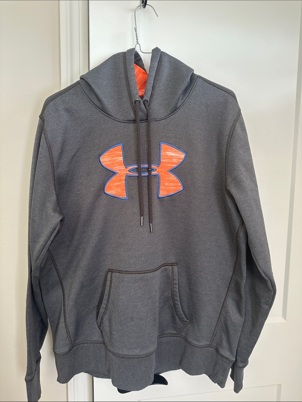 Under Armour Men's Charcoal Crewneck Hoodie with Orange Logo